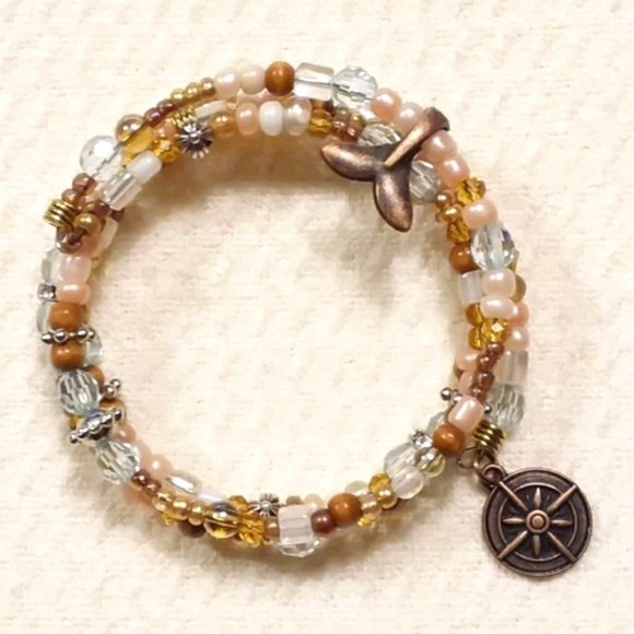 brown beaded coil bracelet Handmade adjustable multi strand beaded bracelet - Picture 2 of 6